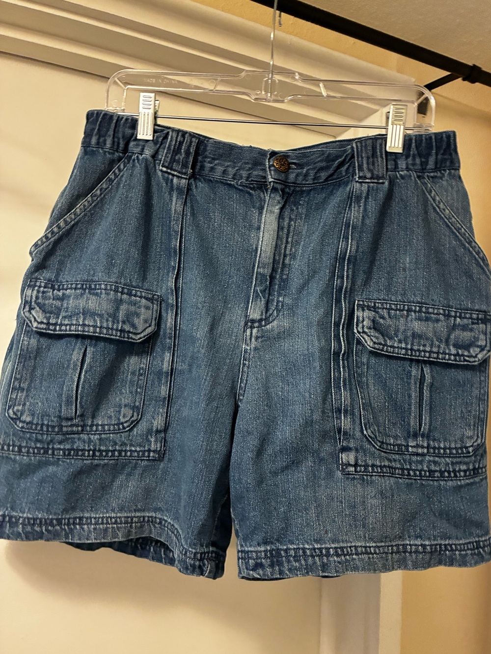 High Waisted Denim Cargo Jean Shorts